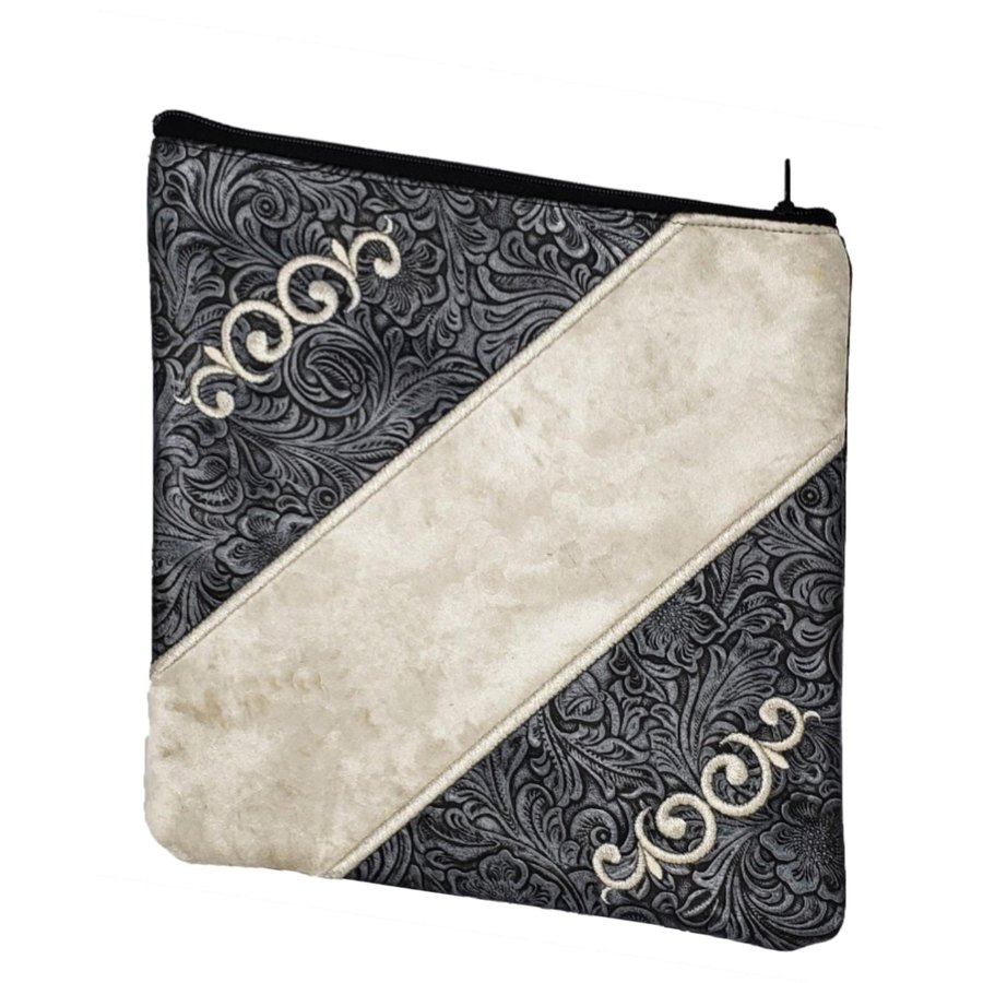 Tallis Bag Design MC 1035 - Black Floral Leather and White Velvet