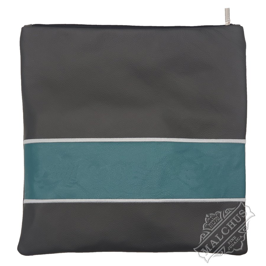 Tallit bag in grey leather and teal leather, design MC 1036