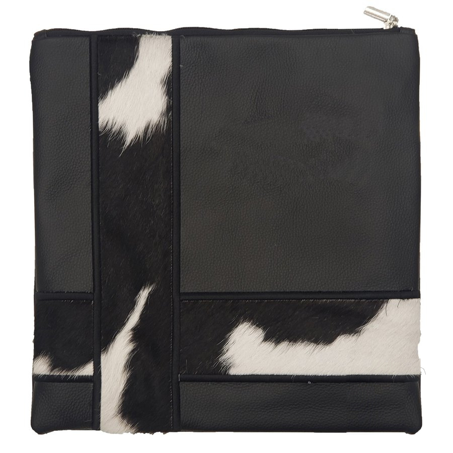 Tallit bag in black leather and black & white fur, design MC 1038