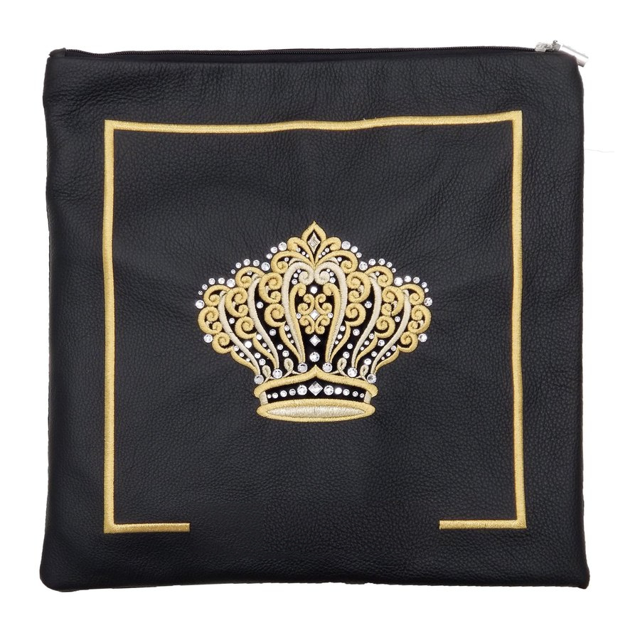 Tallit bag in black leather with gold embroidery, design MC 2000
