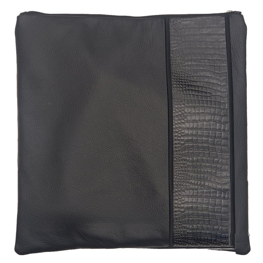 Tallit bag in charcoal leather and black crocodile leather, design MC 1039