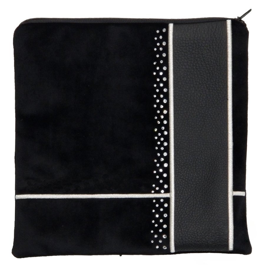 Tallis Bag Design MC 1043 - Black Velvet and Black Leather with Silver Embroidery