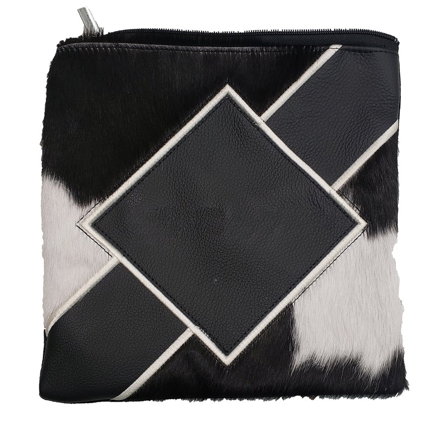 Tallit bag in black leather and black & white cowhide, design MC 1049
