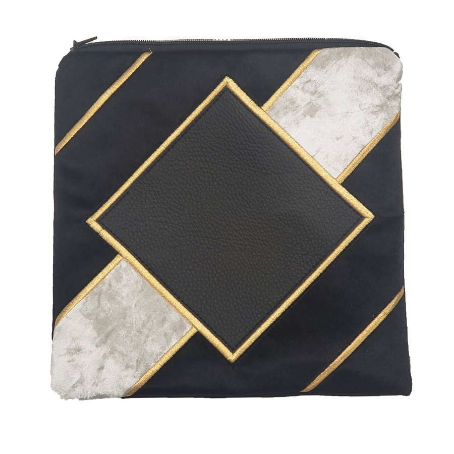 Tallit bag in black velvet and black leather, design MC 1050
