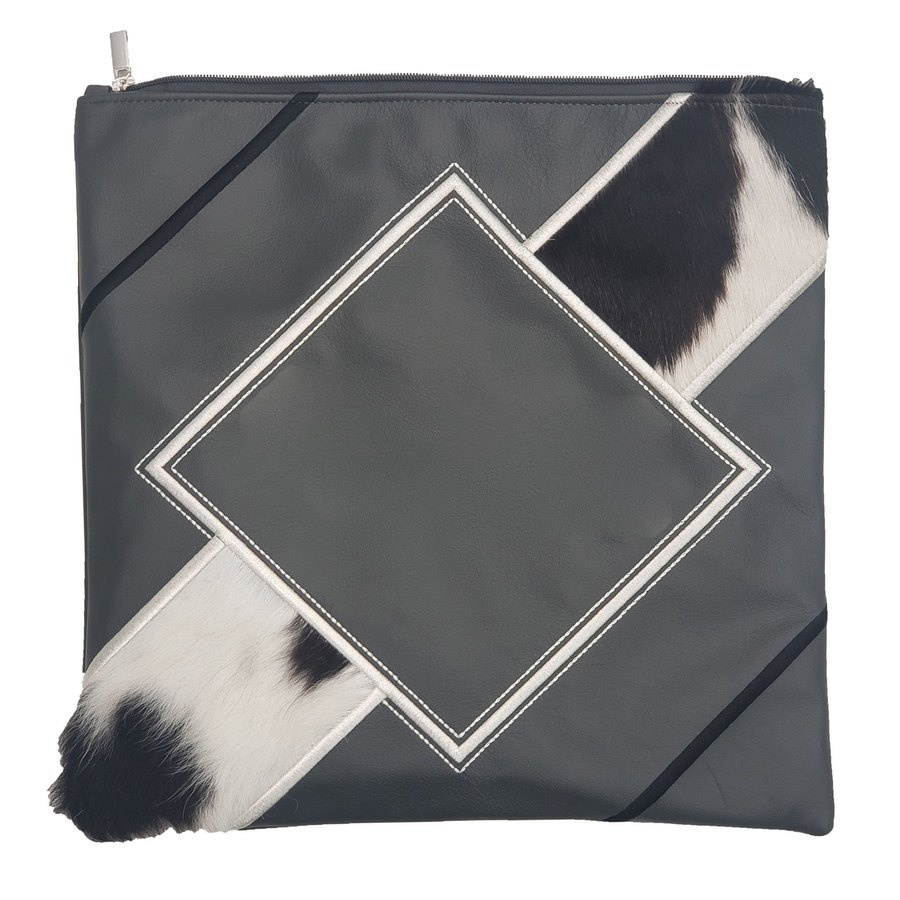 Tallit bag in grey velvet and black & white fur, design MC 1050