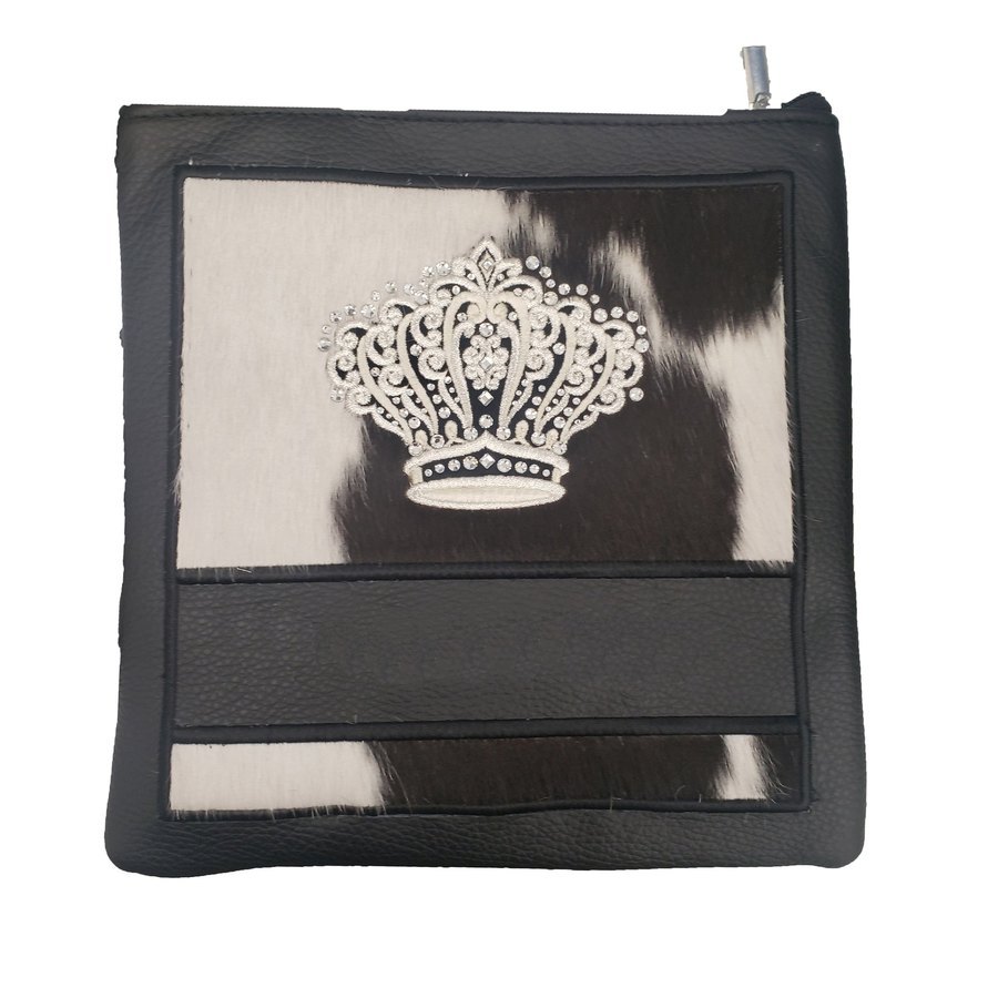 Tallit bag in black leather and black & white fur, design MC 2019