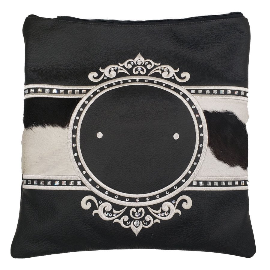 Tallit bag in black leather and black & white fur, design MC 2021