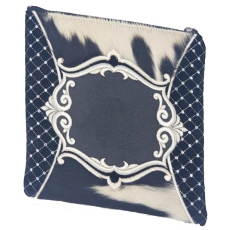 Tallit bag in black leather and black & white fur, design MC 2027