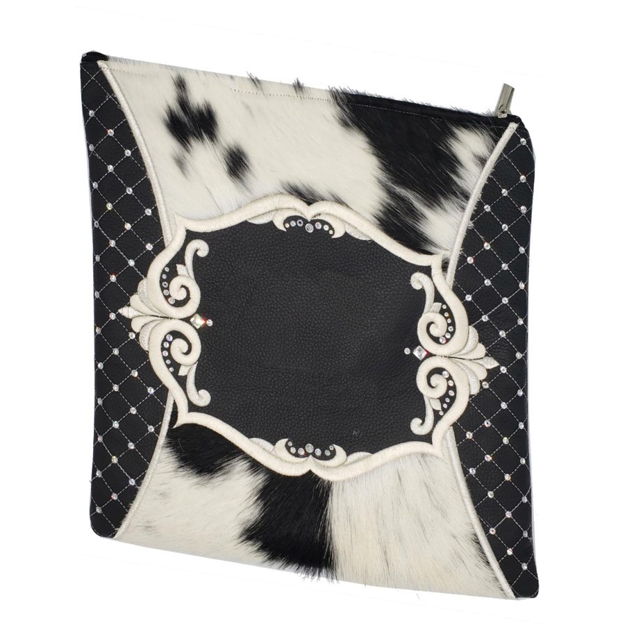 Tallit bag in black leather and black & white fur, design MC 2028