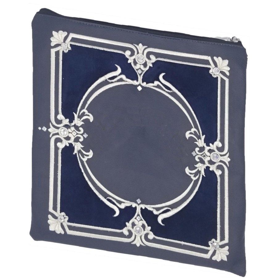 Tallit bag in navy leather and navy velvet, design MC 2030
