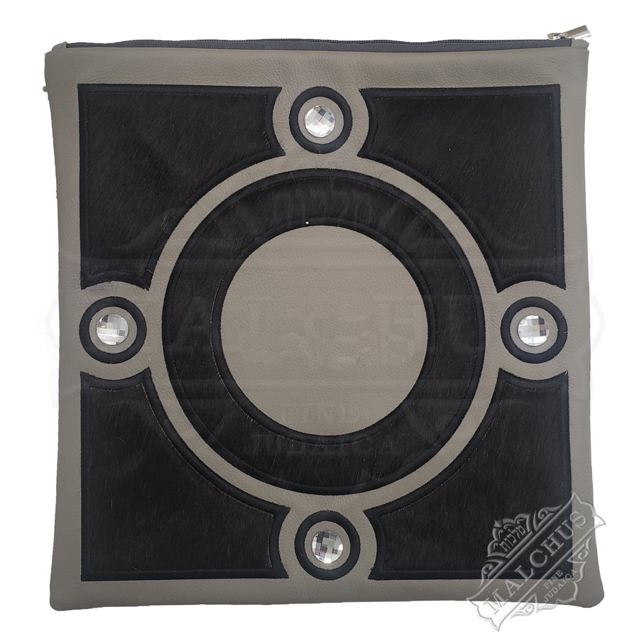 Tallit bag in grey leather and black fur, design MC 1395