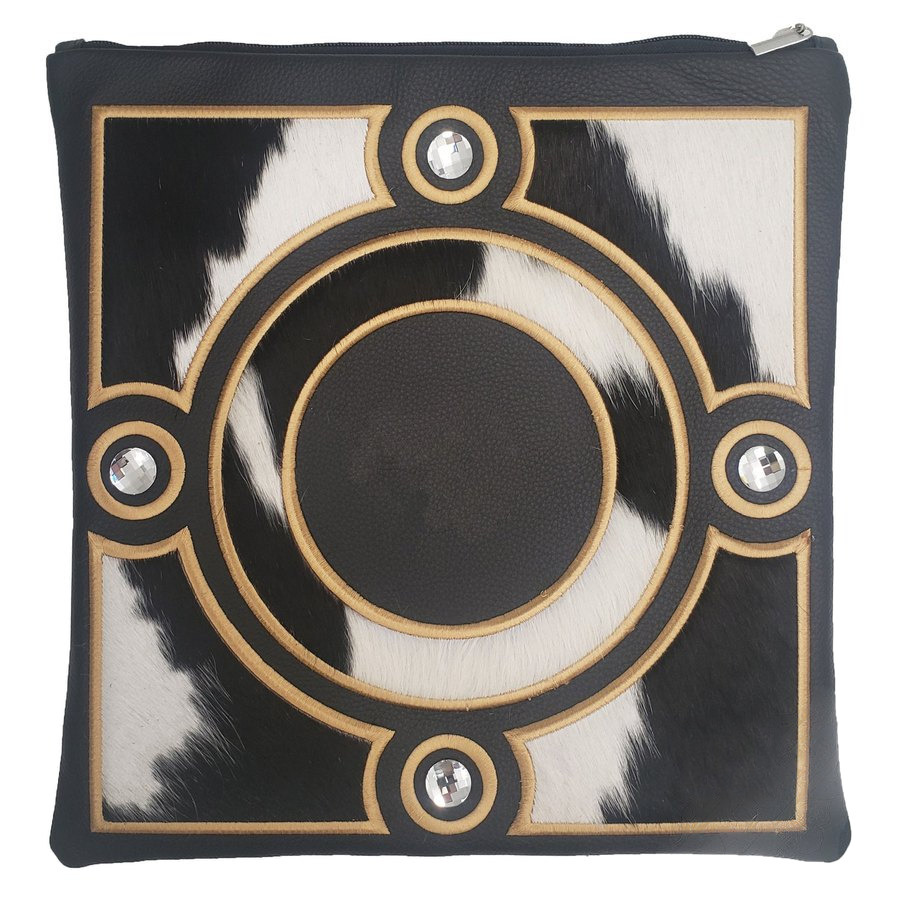 Tallit bag in black leather and black & white fur, design MC 1395
