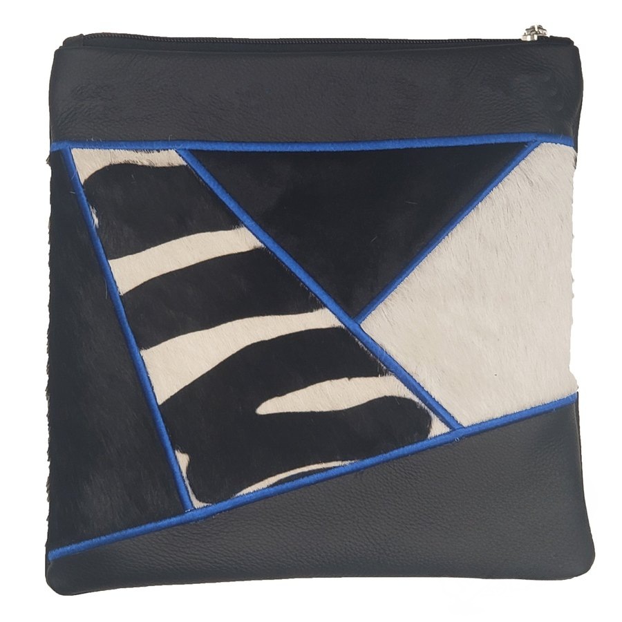 Tallis Bag Design MC 1067 - Black Leather and Zebra Fur with Blue Piping