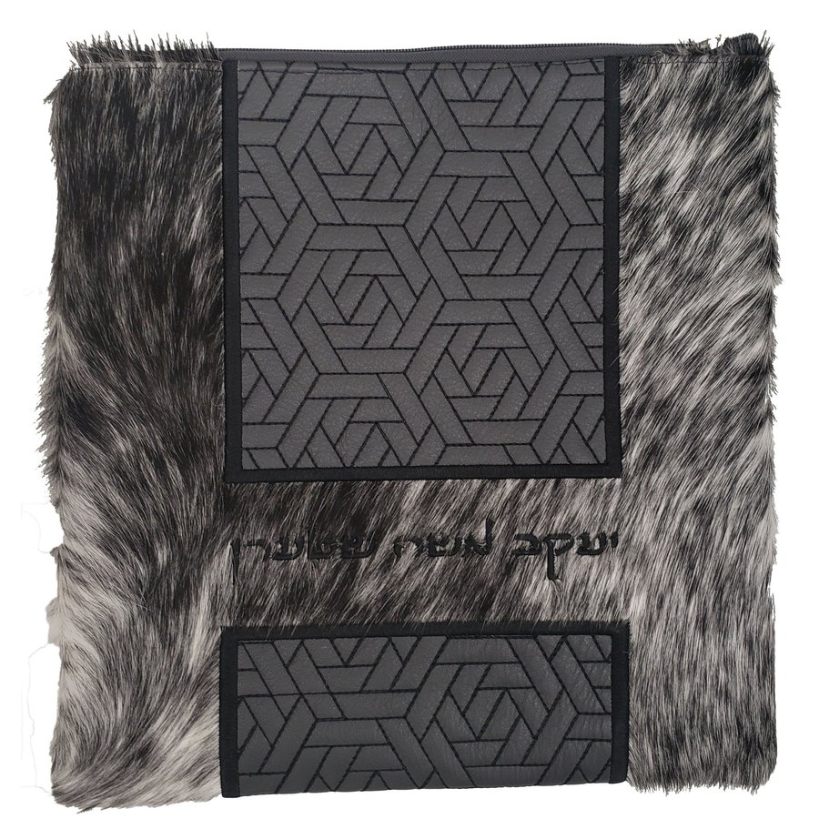 Tallit bag in grey and grey speckled fur, design MC 1200