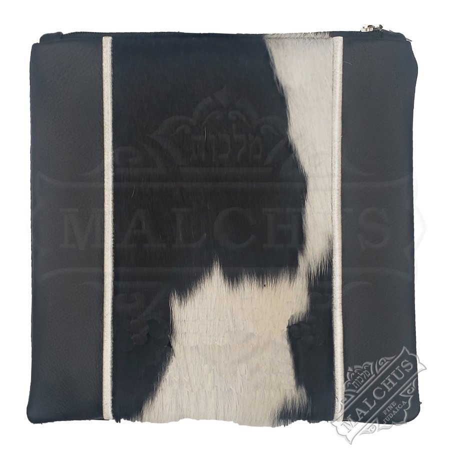 Tallit bag in black leather and black & white fur, design MC 1234