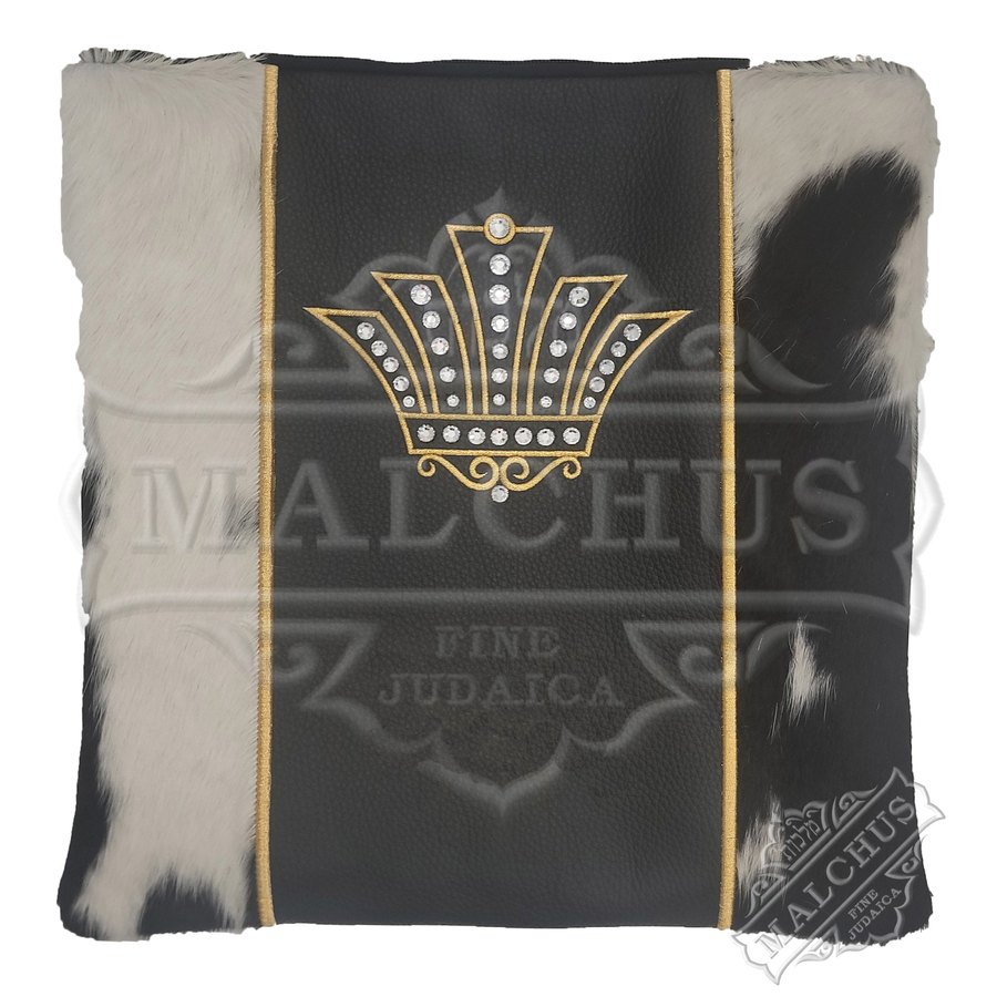 Tallit bag in black leather and black & white fur, design MC 1242