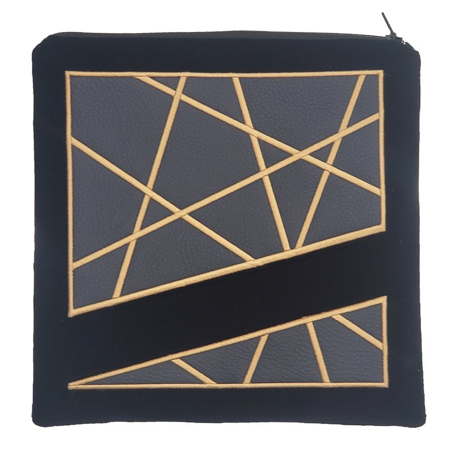 Tallit bag in navy velvet and navy leather, design MC 1258