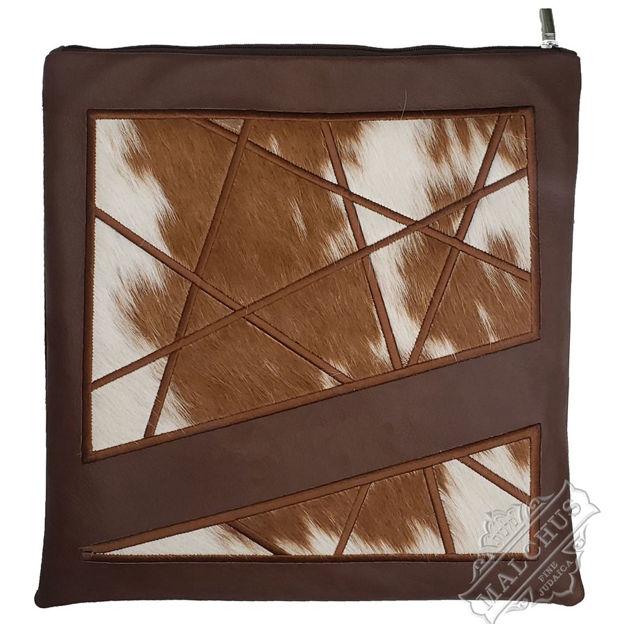 Tallit bag in brown leather and brown & white fur, design MC 1258