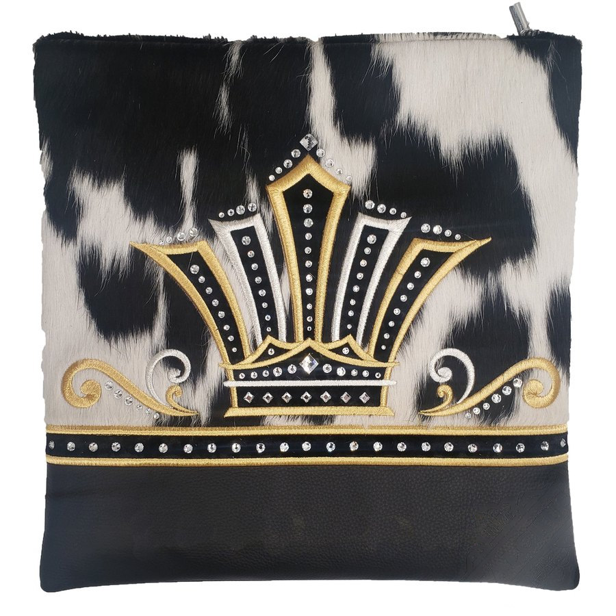Tallit bag in black leather and black & white fur, design MC 4065