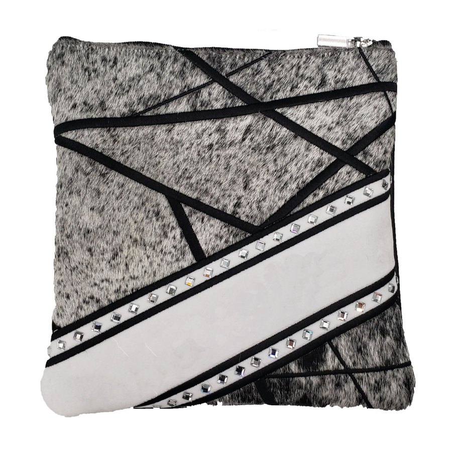 Tallit bag in black and white fur with white suede band, design MC 1262