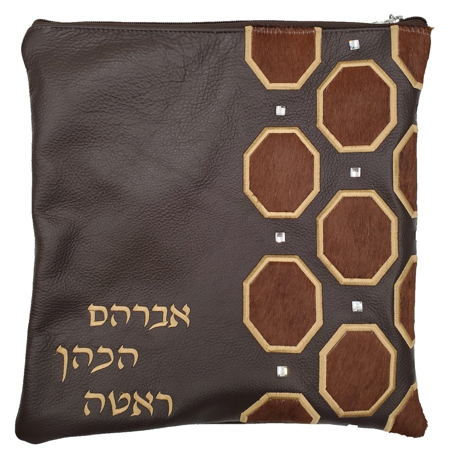 Tallit bag in brown leather and brown fur, design MC 1265