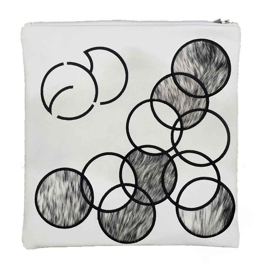 Tallis Bag Design MC 1268 - White Leather and Black & White Speckled Fur