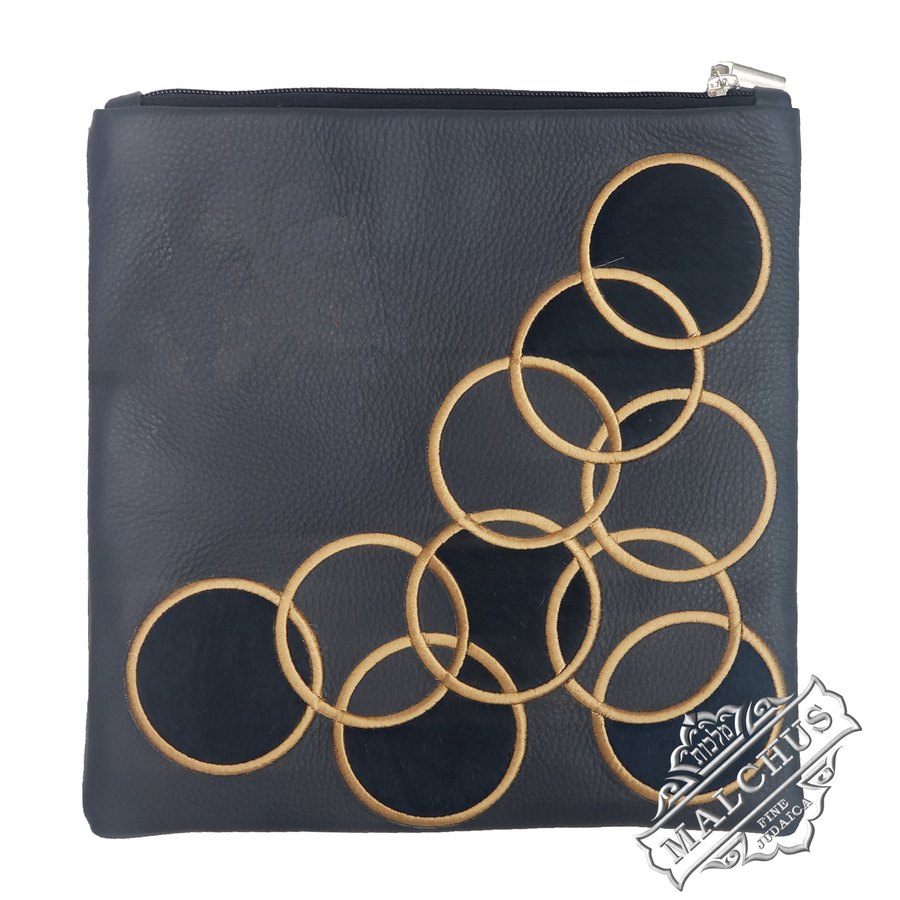 Tallit bag in navy leather and navy fur, design MC 1268