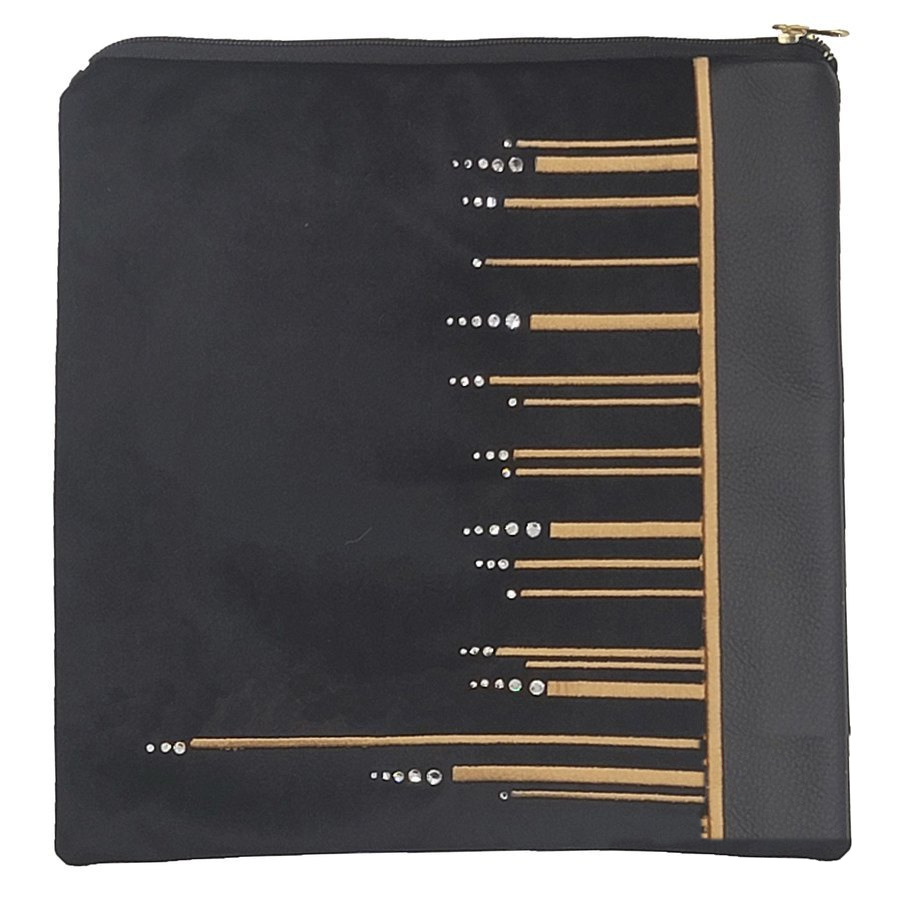 Tallit bag in black velvet and black leather, design MC 1274