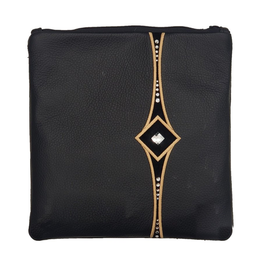 Tallit bag in black leather and black velvet, design MC 1278
