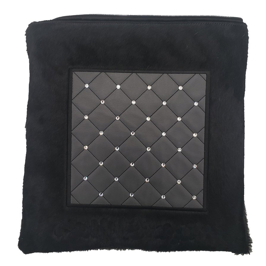 Tallit bag in black fur and grey leather, design MC 1280
