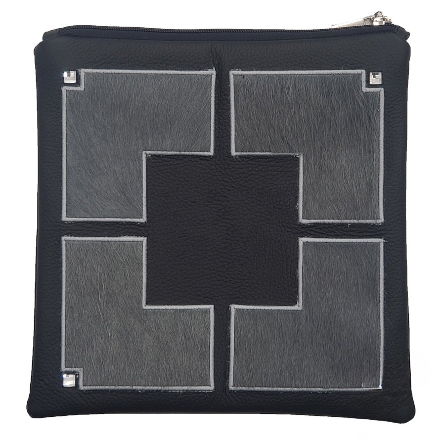Tallis Bag Design MC 1285 - Black Leather and Grey Fur