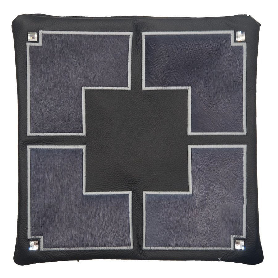 Tallit bag in black leather and blue fur, design MC 1285