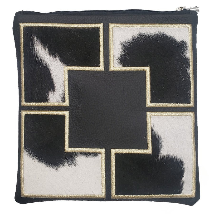 Tallit bag in black leather and black & white fur, design MC 1285