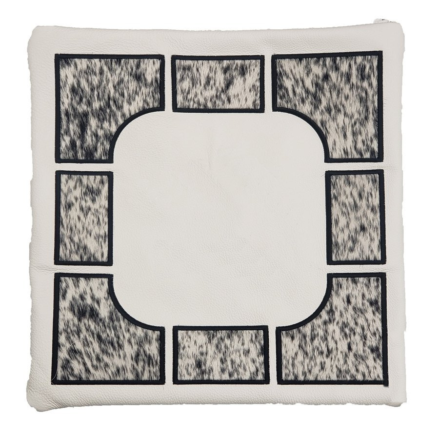 Tallit bag in white leather and black & white speckled fur, design MC 1290