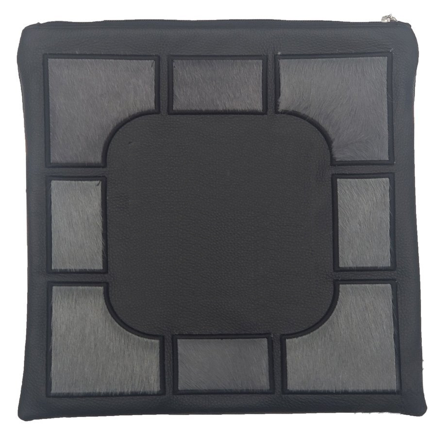 Tallit bag in black leather and grey fur, design MC 1290