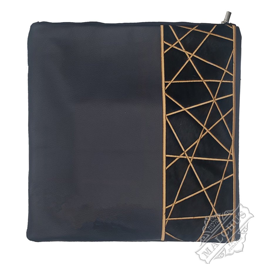 Tallit bag in black leather and black fur, design MC 1295