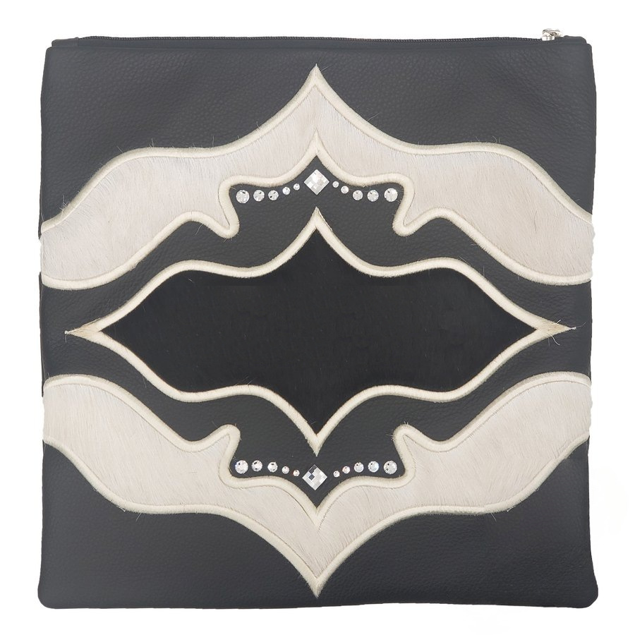 Tallit bag in black leather and white fur, design MC 1310