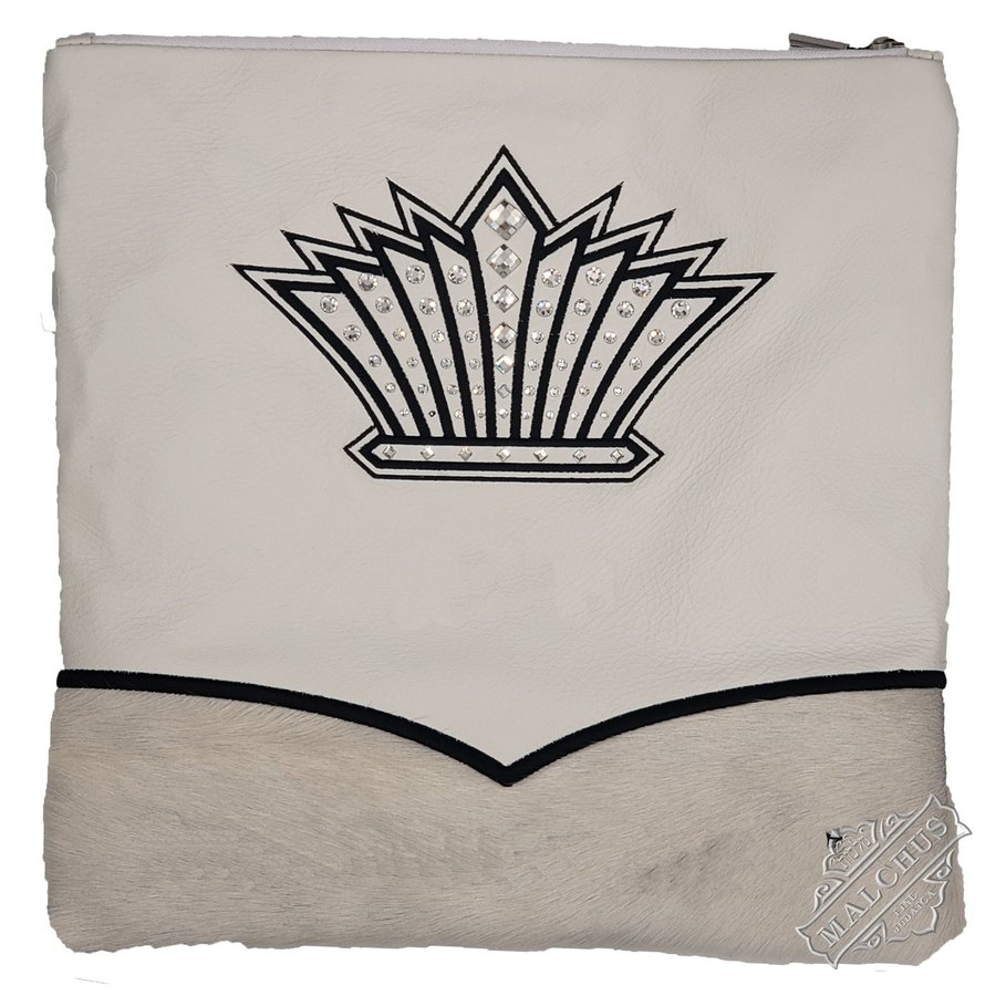 Tallit bag in white leather and crushed velvet, design MC 1388