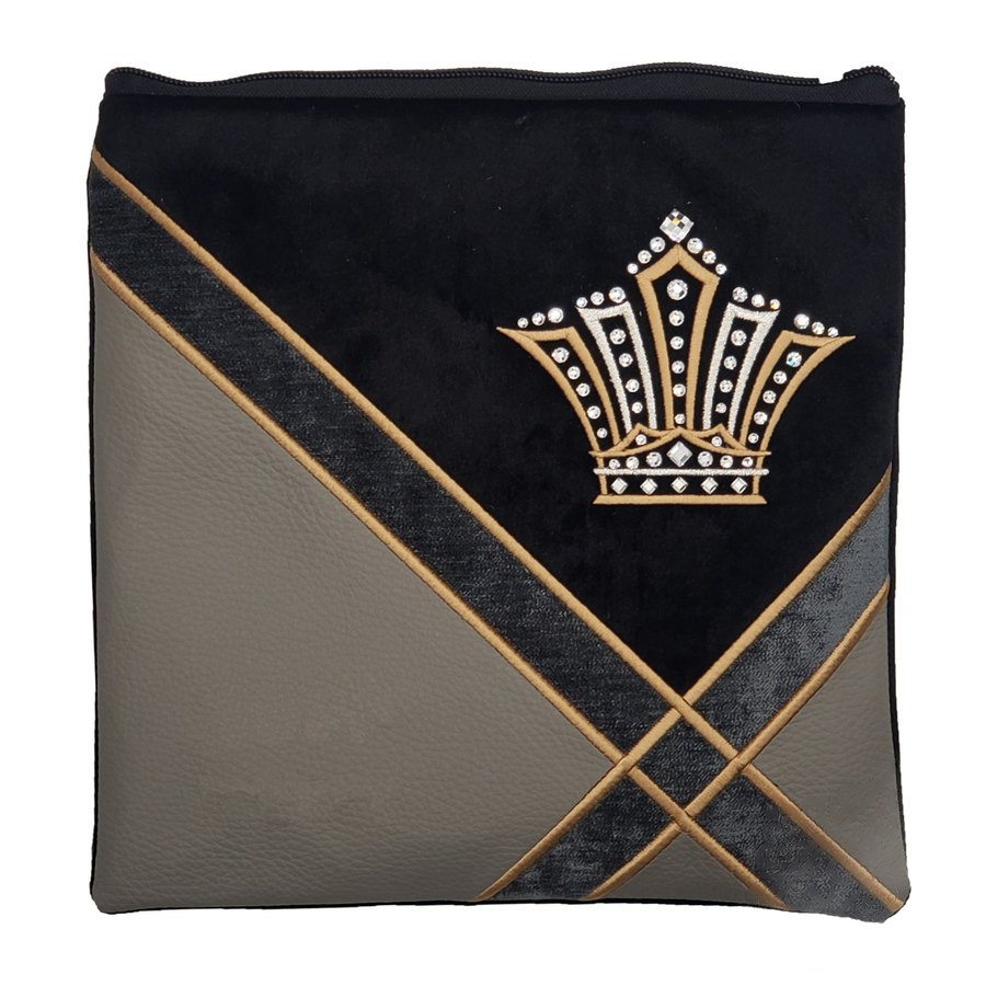Tallis Bag Design MC 1430 - Black Velvet and Grey Leather
