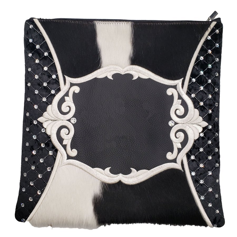 Tallit bag in black leather and black & white fur, design MC 2034