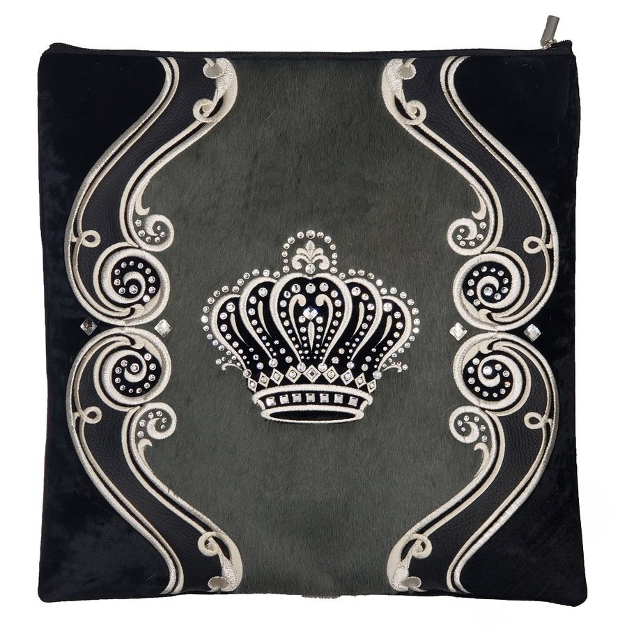 Tallit bag in black and grey velvet with silver embroidery, design MC 2050