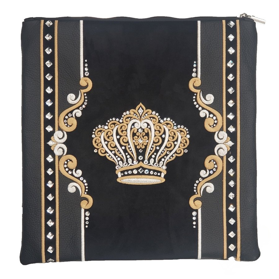 Tallit bag in black leather and velvet, design MC 2055