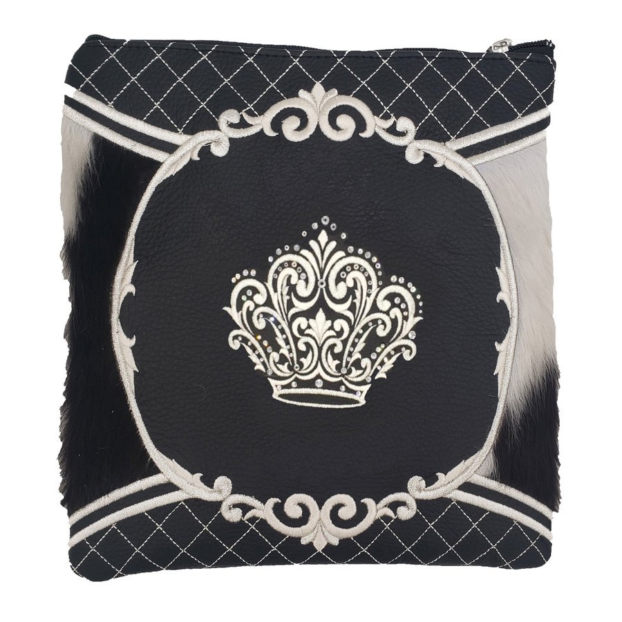 Tallit bag in black leather and black & white fur, design MC 3014