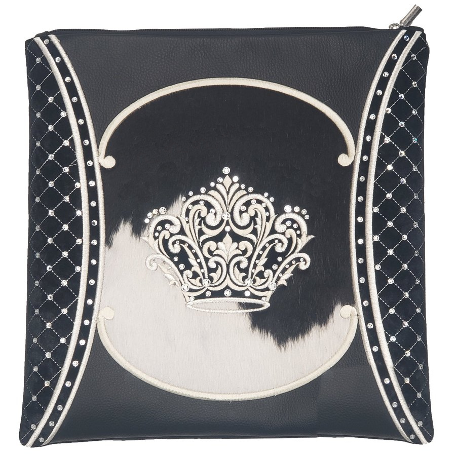 Tallit bag in black leather and black & white fur, design MC 3016