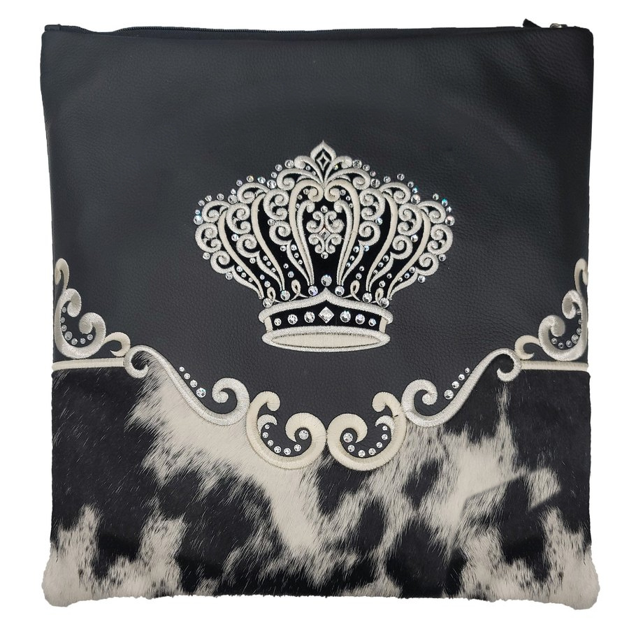 Tallit bag in black leather and black & white fur, design MC 4010