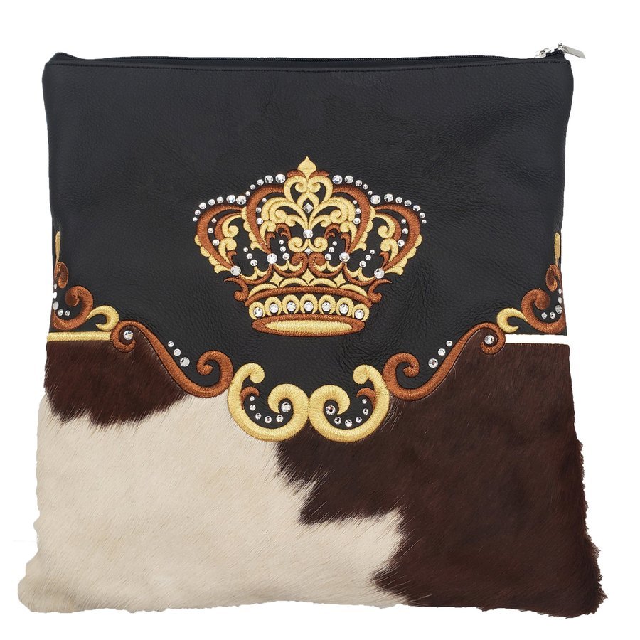 Tallit bag in black leather and brown & white fur, design MC 4010