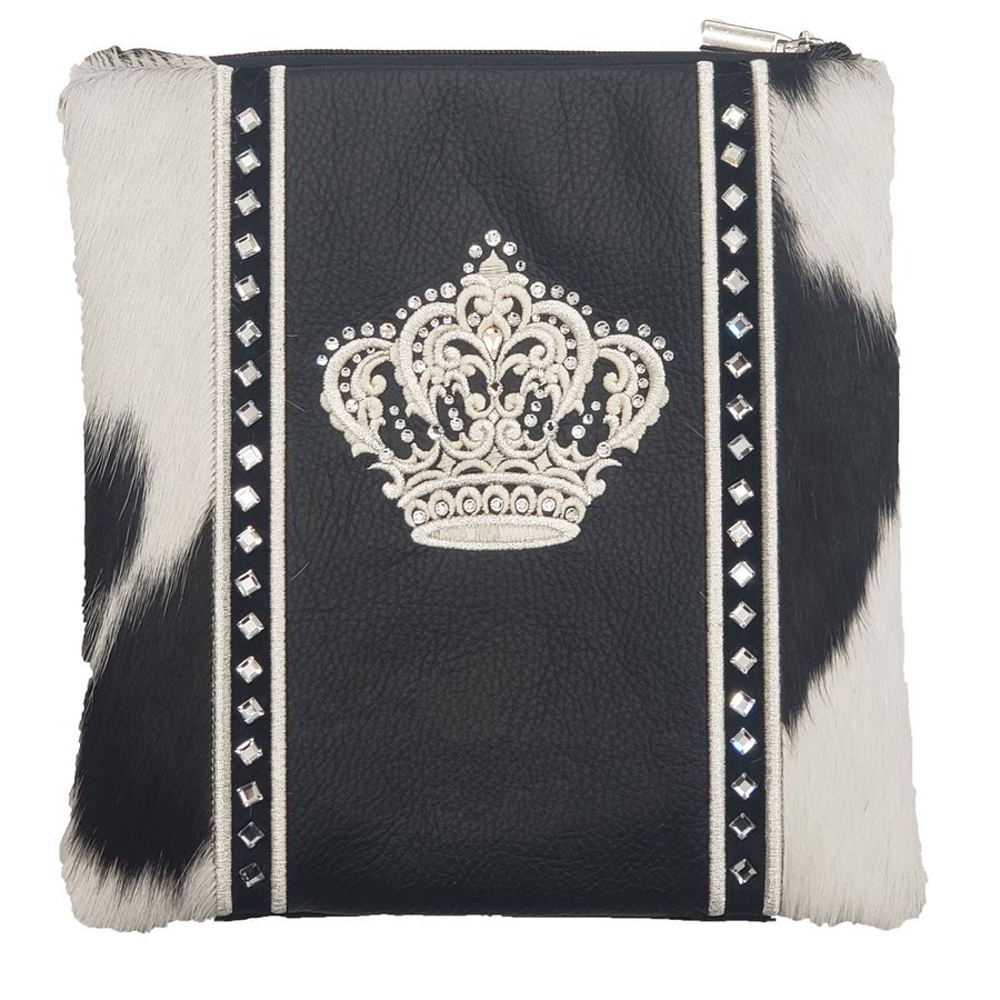 Tallit bag in black leather and black & white fur, design MC 4013