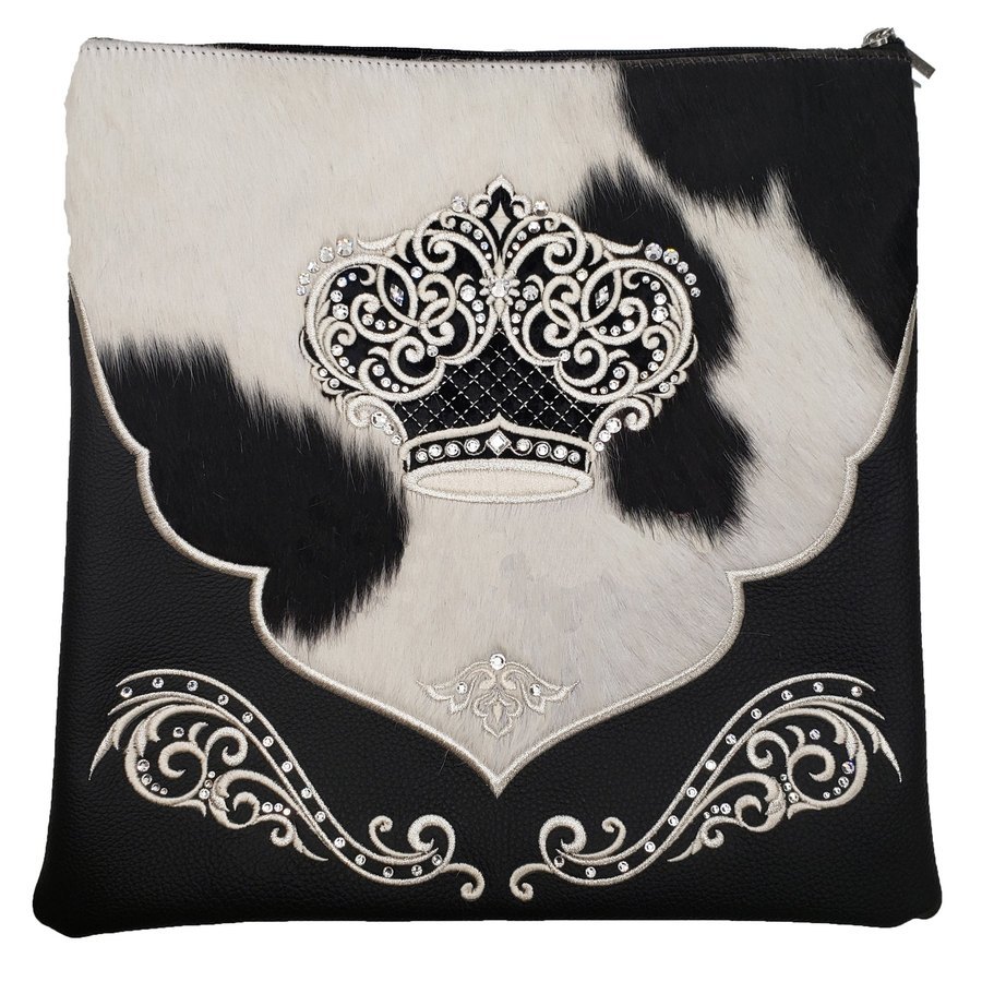 Tallit bag in black leather and black & white fur, design MC 4014