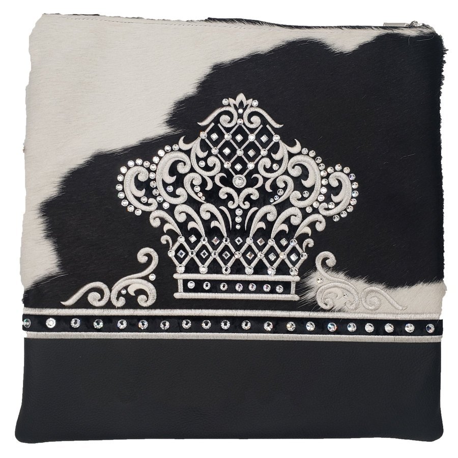 Tallit bag in black leather and black & white fur, design MC 4019