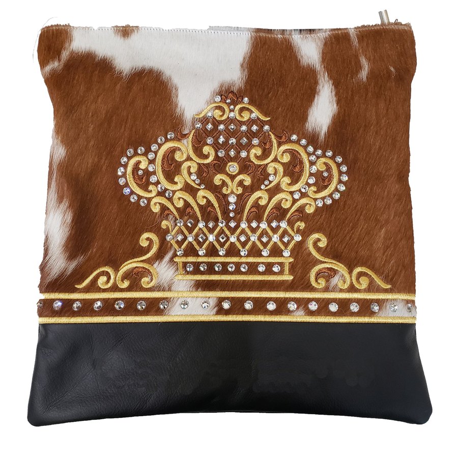 Tallit bag in black leather and brown & white fur, design MC 4019